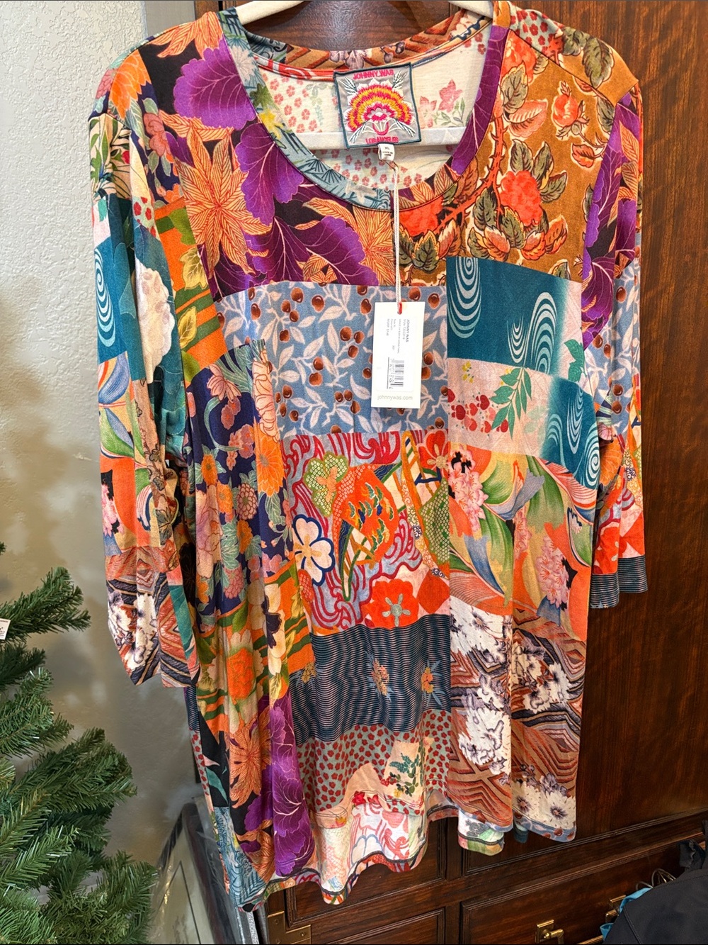 Johnny Was Multicolor Patchwork Floral Tunic with Scoop Neck